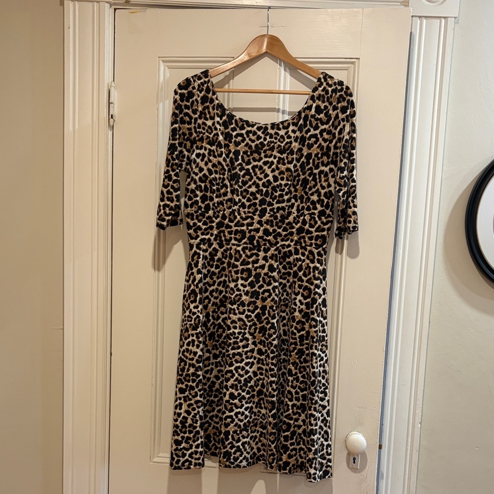 Leopard Print Women's Fit & Flare Dress - Tan/Black